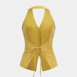 Linen Button Backless Cami Top -Women's Clothing Store ff1ee289 c185 49d2 9562 d021ce427840